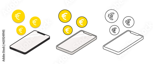 スマホとユーロマーク アイコンセット ベクターイラスト