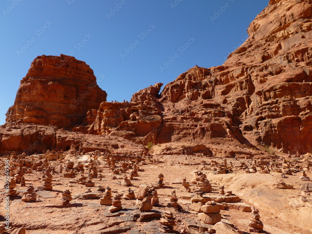 Stacked rocks in Wadi Rum desert 3
