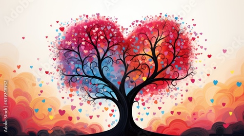 red heart shaped tree on white background.