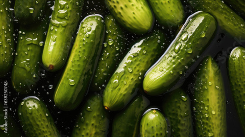 Crunchy green pickles with waterdrops photo