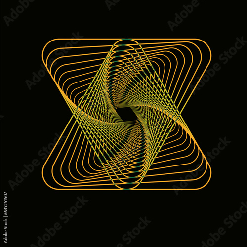 abstract yellow geometric triangle spirograph on black background