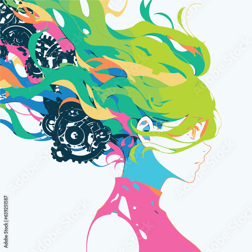 vector illustration of hand drawn colorful robot girl cartoon
