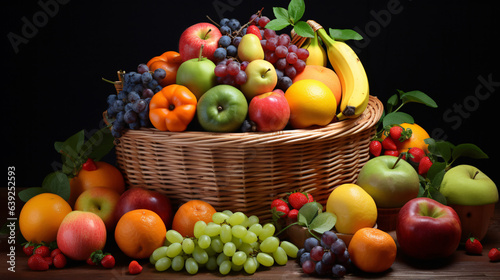 Healthy fruit background  different types of fruit in basket  Healthy diet