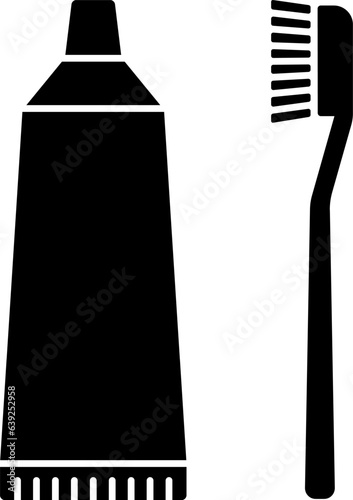 Tooth care. Toothbrush and paste icon in flat style.
