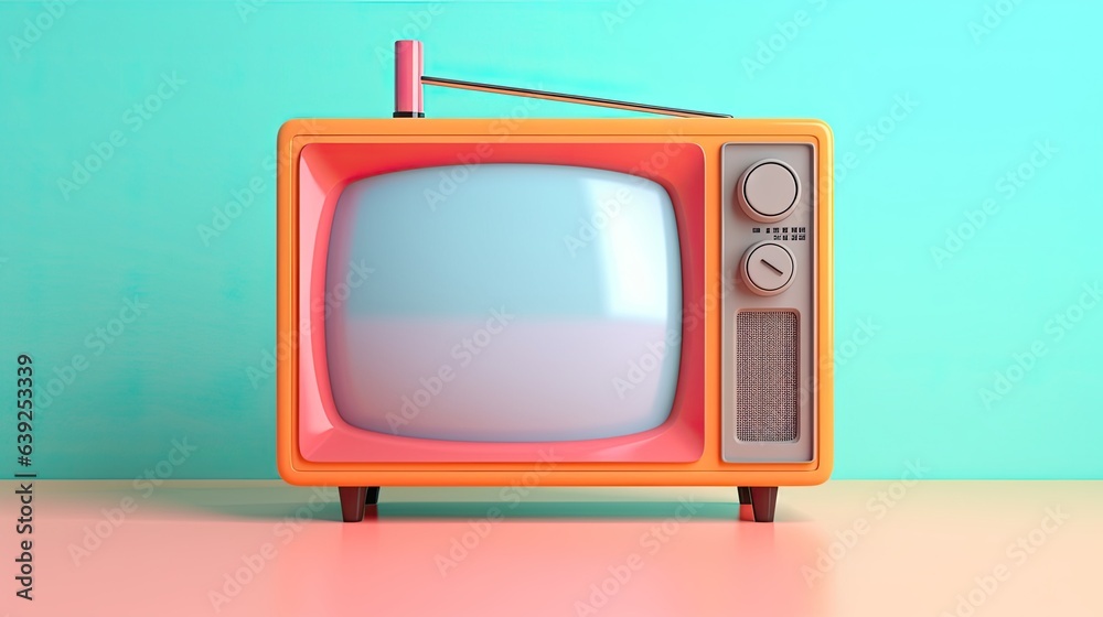Retro TV isolated on a solid background, bright neon colors