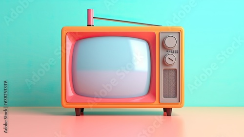 Retro TV isolated on a solid background, bright neon colors