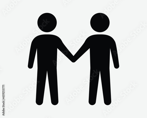 Stick Figure Hold Hand Icon Gay Couple Two Men Man Holding Relationship Friends Partner LGBT LGBTQ Team Teamwork Black White Vector Clipart Sign Symbol