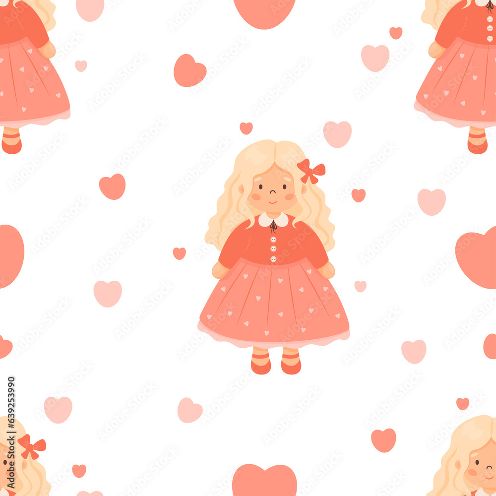 kids seamless pattern. Pretty blonde girl kids seamless pattern. Pretty blonde girl
