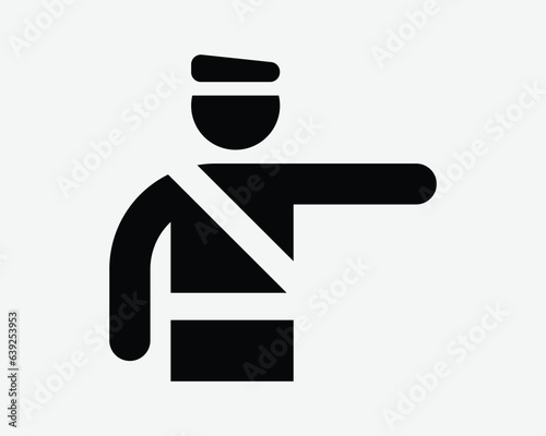 Traffic Police Icon Policeman Security Officer Warden Cop Direct Directing Point Gesture Black White Vector Clipart Graphic Illustration Sign Symbol