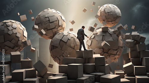  Businessman overcoming difficulties, making innovative in business, career.