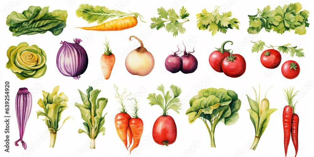 Set of vegetable watercolor on white background. Set of vegetable watercolor on white background.