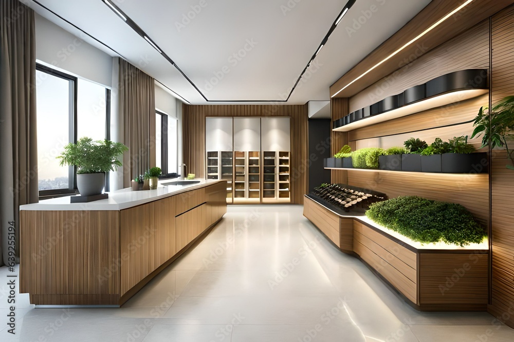 Fototapeta premium modern kitchen interior generating by AI technology