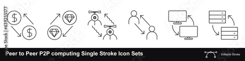 Peer-to-peer p2p computing or networking  one to one communication editable stroke icons sets
