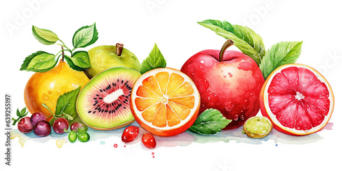 Set of fruit watercolor on white background.