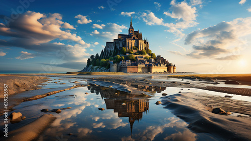 Foto Fortstress Reflected in the High-Tide Waters Around Mont Saint-Michel