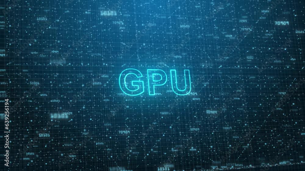 GPU Text on Futuristic Cyberspace Background. 3D Grid and Binary Numbers. GPU Text on Futuristic Cyberspace Background. 3D Grid and Binary Numbers.