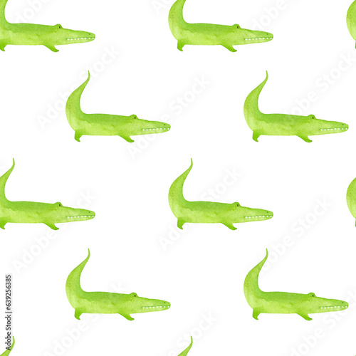 Watercolor seamless pattern on the theme of Africa with crocodiles