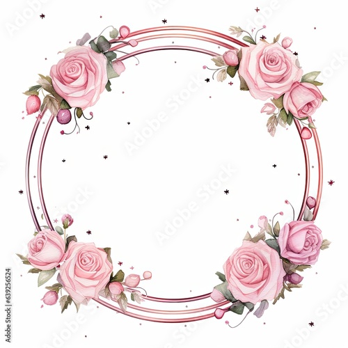 A circle frame with pink roses.