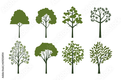 Set of tree vector in simple flat style isolated on white background