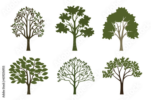 Set of tree vector in simple flat style isolated on white background