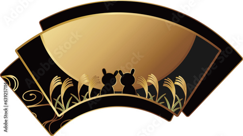 高級感のある十五夜の扇型フレーム　ブラック＆ゴールド