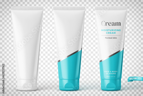 Vector realistic illustration of cosmetic tubes on a transparent background.
