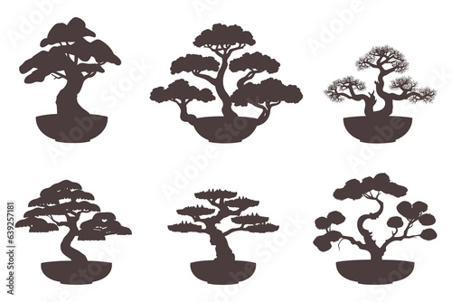 Set of bonsai tree vector illustration isolated on white background