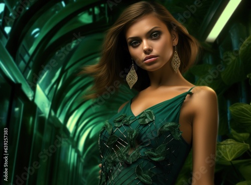 Fashion woman in green dress