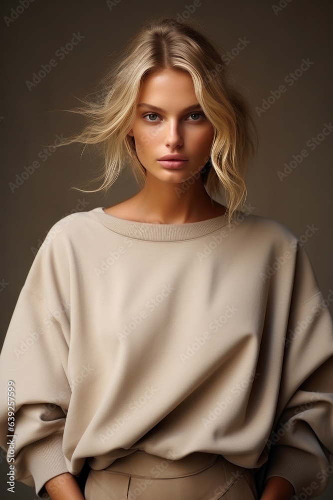 Fashion woman in beige wear Fashion woman in beige wear