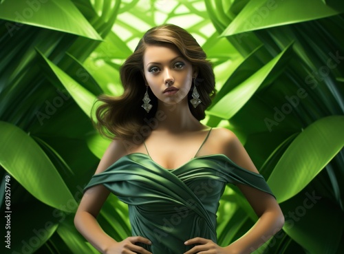 Fashion woman in green dress