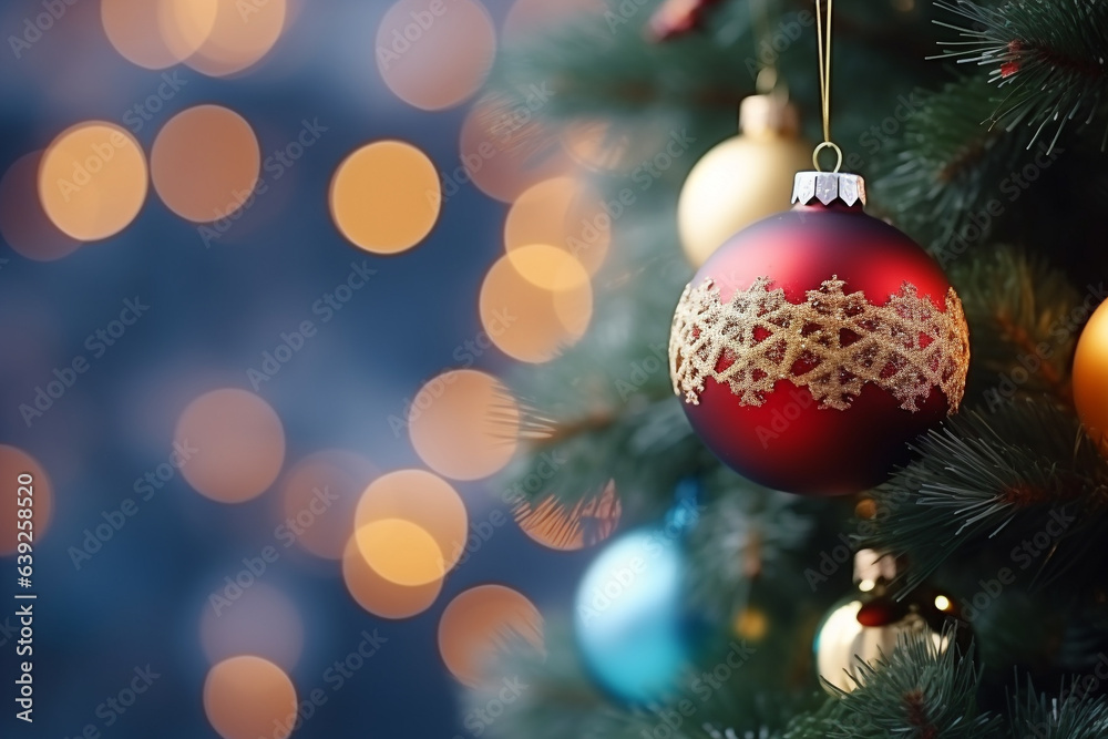 Decorated Christmas tree on blurred bokeh background. Decorated Christmas tree on blurred bokeh background.