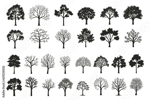 Big collection of tree silhouettes isolated on white background vector illustration photo