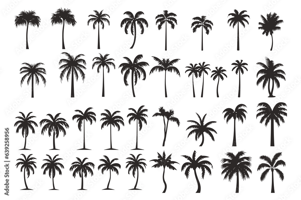 Fototapeta premium Set of tree silhouettes vector isolated on white background