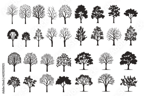 Big collection of tree silhouettes isolated on white background vector illustration