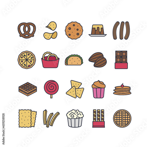 Snack  Filled outline icon set	