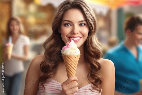 woman eating ice cream on street
