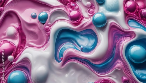 Abstract cyan, white and magenta liquid bubbles background