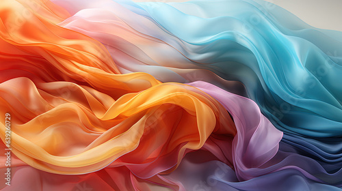 Flow Smooth Wavy Pattern Made of Gossamer Pink and Cyan Color Luxury Silk Transparent Cloths