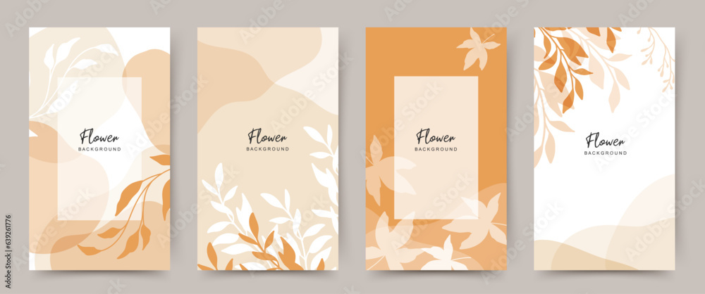 Autumn abstract floral universal backgrounds. Vector illustration for wedding invitation, greeting card, sale banner, poster, advertisement, business card, cover, brochure, social media post and story - obrazy, fototapety, plakaty 