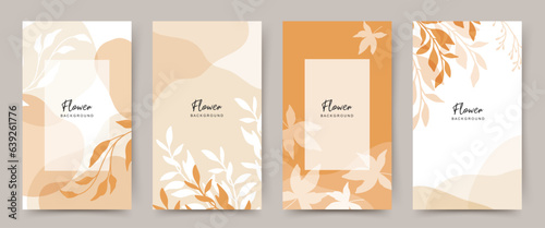 Autumn abstract floral universal backgrounds. Vector illustration for wedding invitation, greeting card, sale banner, poster, advertisement, business card, cover, brochure, social media post and story