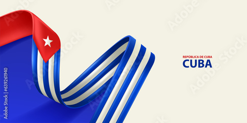 Cuba ribbon flag, bent waving ribbon in colors of the Cuba national flag. National flag background.