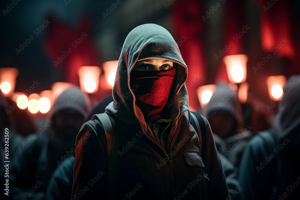 A group of anonymous people protesting in silence. Generative AI A group of anonymous people protesting in silence. Generative AI