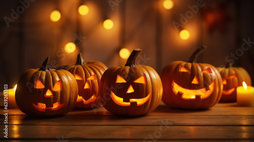 Scarry halloween Pumpkin on a wooden background © MP Studio