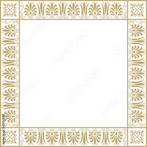 Vector golden square classic greek ornament. European ornament. Border, frame Ancient Greece, Roman Empire..