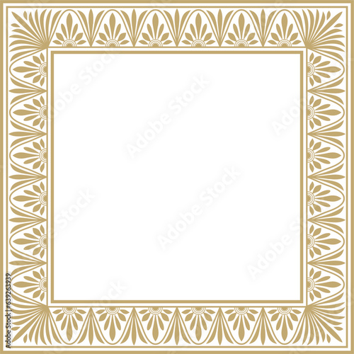 Vector gold square classic greek meander ornament. Pattern of ancient Greece. Border, frame of the Roman Empire..