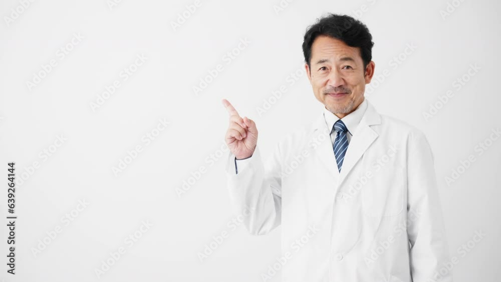 指差しをするミドル男性　医療イメージ	
