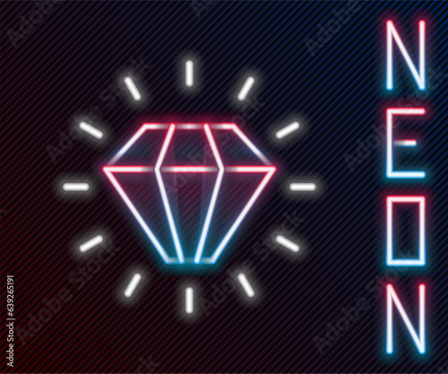 Glowing neon line Diamond icon isolated on black background. Jewelry symbol. Gem stone. Colorful outline concept. Vector