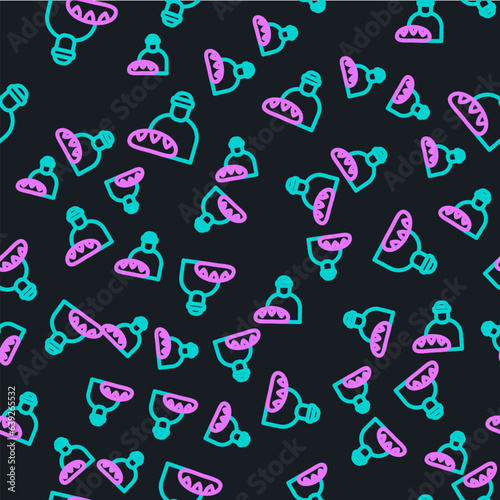 Line Feeding the homeless icon isolated seamless pattern on black background. Help and support. Giving food to the hungry concept. Vector