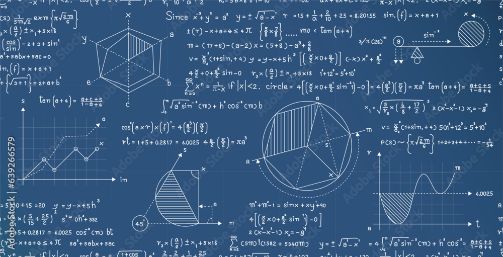 Geometric formulas and finding area seamless pattern on blue chalkboard.