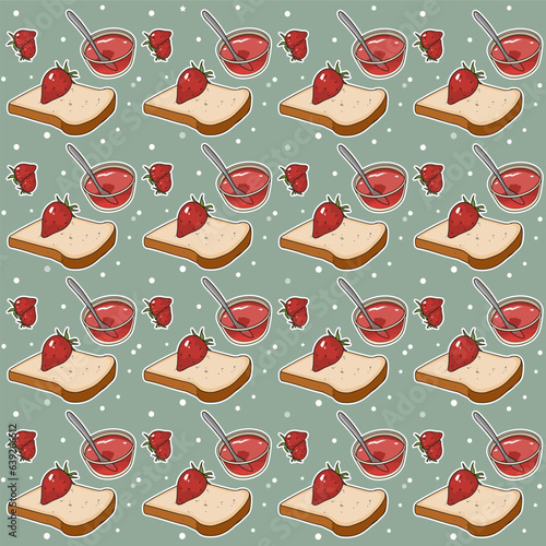 Toast with strawberry jelly and berries. Cartoon-style illustration. Cartoon style pattern.Vector illustration. 